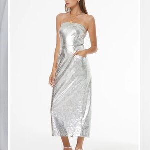 Glamorous Strapless Silver Dress
